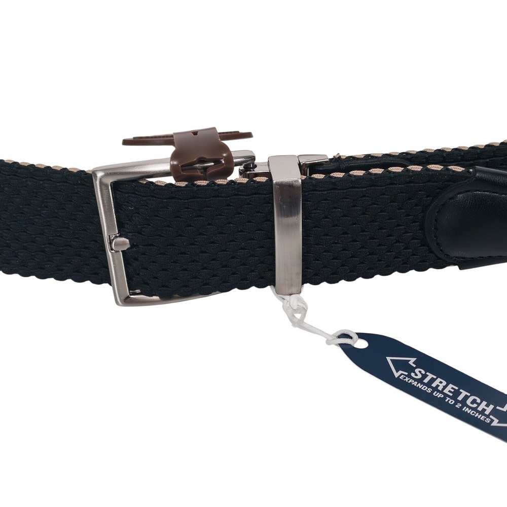 Tommy Bahama Belt Mens L 38-40 Black Khaki Reversible Stretch Woven Leather Trim